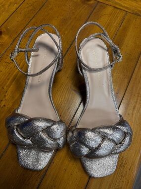 Loeffler Randall Silver Braided Open-Toe Ankle-Strap Sandals